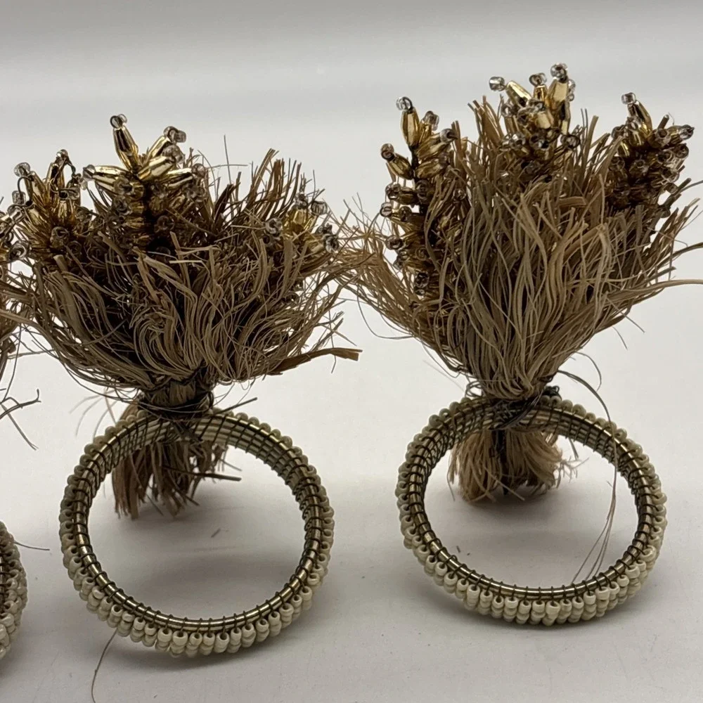 Cynthia Rowley Wheat Napkin Rings SET OF 4 Thanksgiving Harvest Fall Autumn